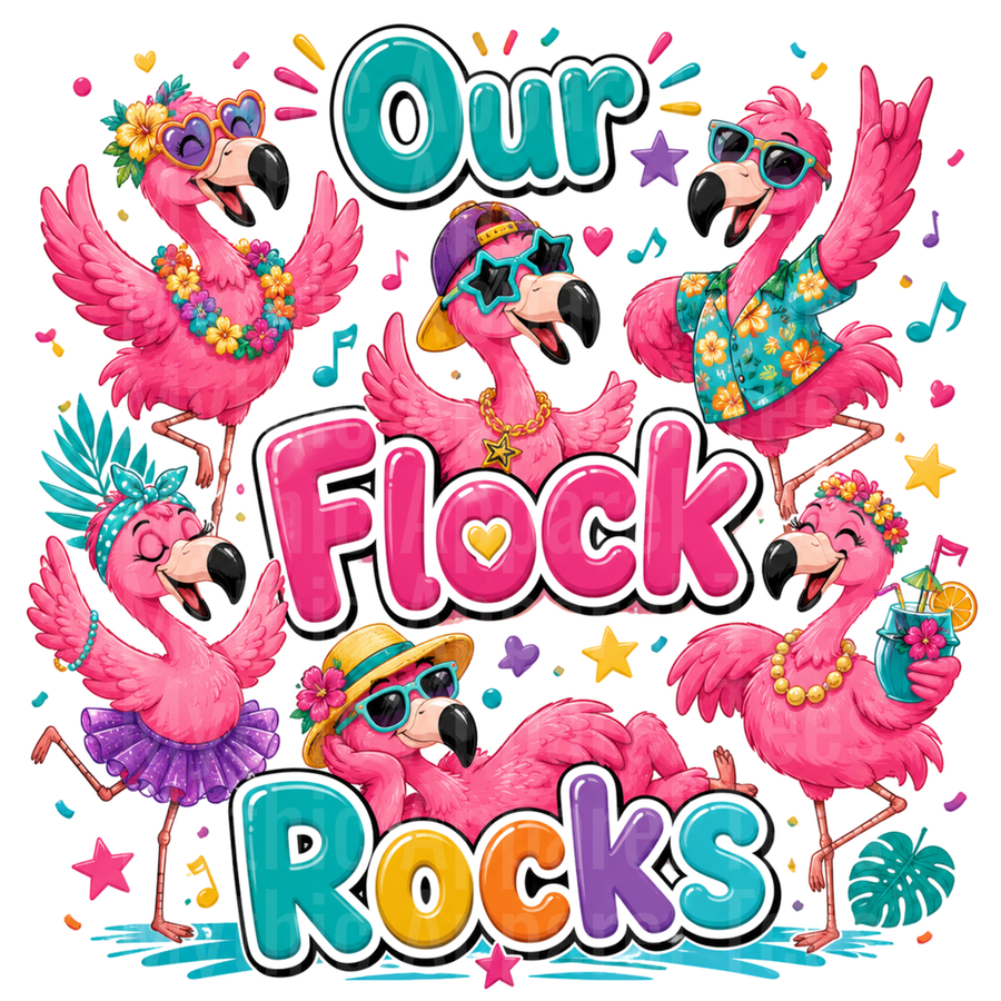 Flamingos Our Flock Rocks Party Squad Tropical Fun