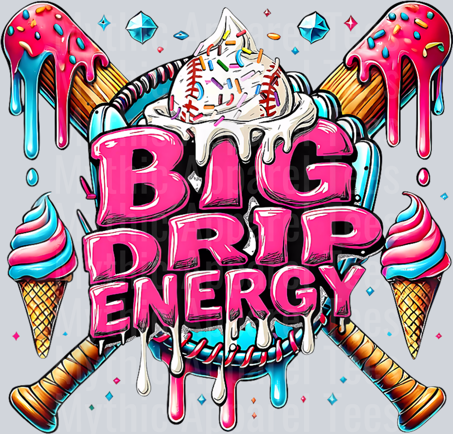 Big Drip Energy Baseball Drip Ice Cream Sprinkles DTF Baseball Transfers