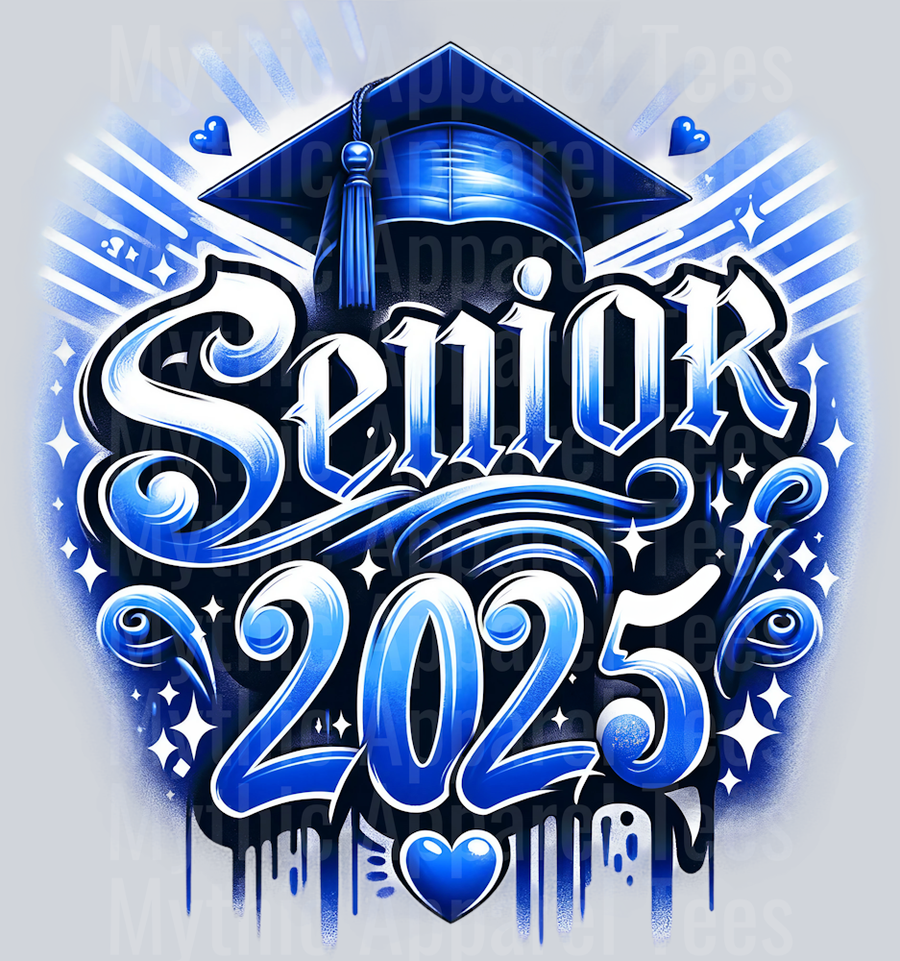 0037 Senior 2025 Airbrushed 4 BLUE DTF 2025 Senior Graduation Transfers