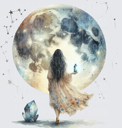 Halloween Gothic Witches Boho Moon Goddess Crystal Watercolor