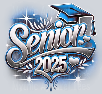 005 Senior 2025 Airbrushed Lt Blue DTF 2025 Senior Graduation Transfers