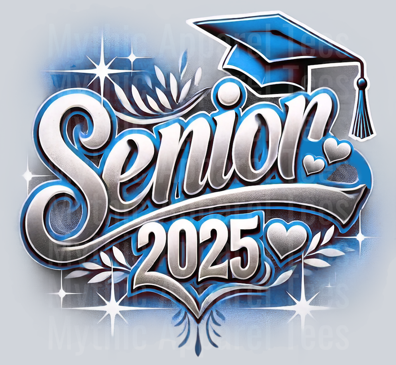 005 Senior 2025 Airbrushed Lt Blue DTF 2025 Senior Graduation Transfers
