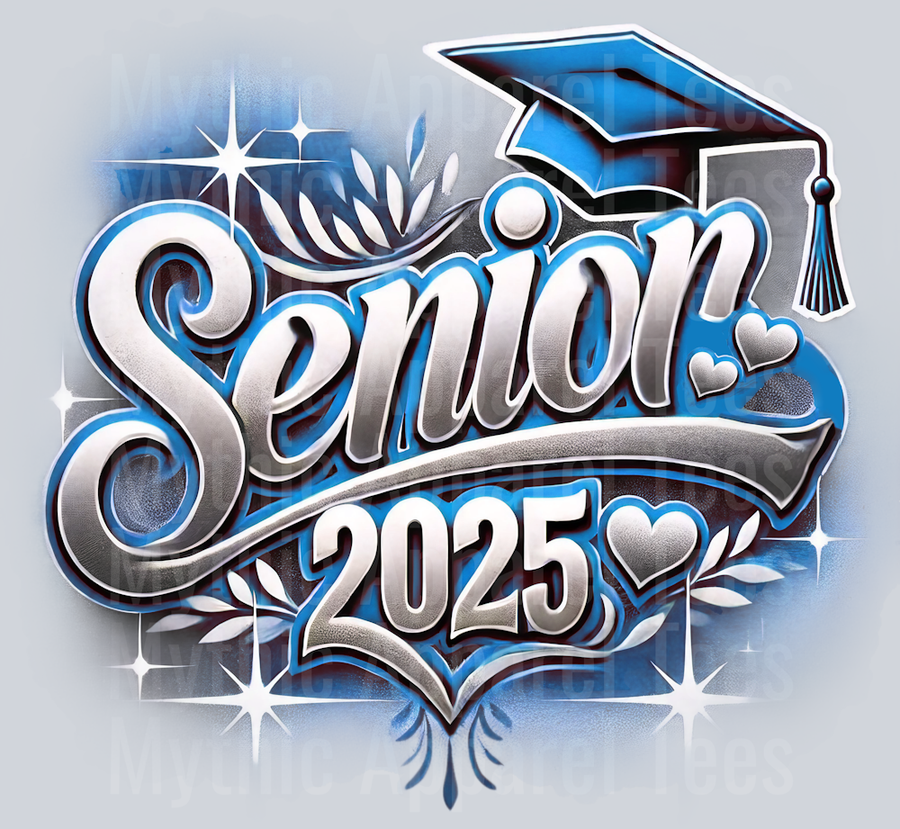 005 Senior 2025 Airbrushed Lt Blue DTF 2025 Senior Graduation Transfers