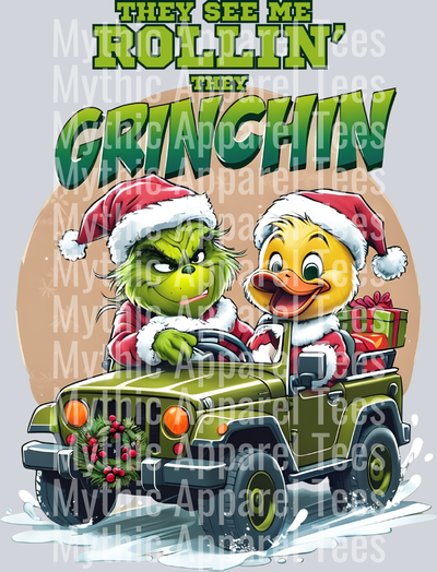 Grinch Duck Jeep - They See Me Rollin - Christmas DTF Transfer