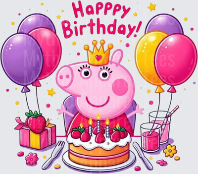 Peppa Pig Happy Birthday Crown Cake Balloons Party Scene