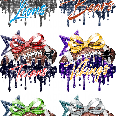 NFL GLITTER 1 GANG SHEET 10 FULL SIZE IMAGES