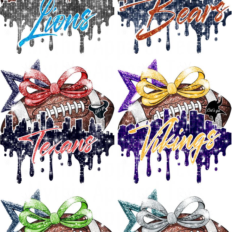 NFL GLITTER 1 GANG SHEET 10 FULL SIZE IMAGES