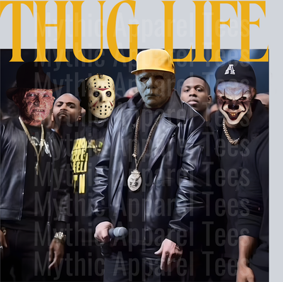 Gold letters 3 Gangster THUG LIFE Freddy Krueger Jason Vorhees Michael Myers Pennywise Gangster Pose Horror Movie DTF Thug Life Transfers