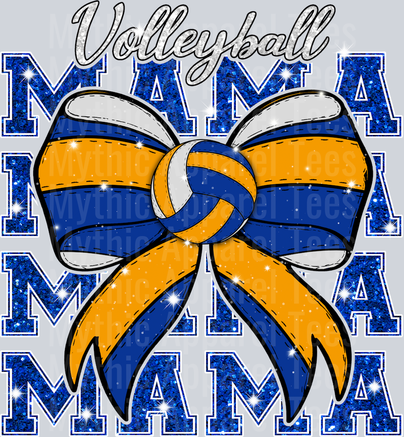 Glitter and Blue Volleyball Mama repeating cute DTF Sports Transfers