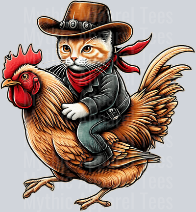 Western Cat Riding a chicken DTF Western Transfers