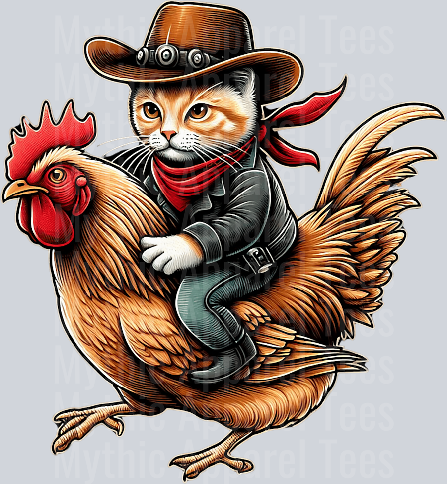 Western Cat Riding a chicken DTF Western Transfers