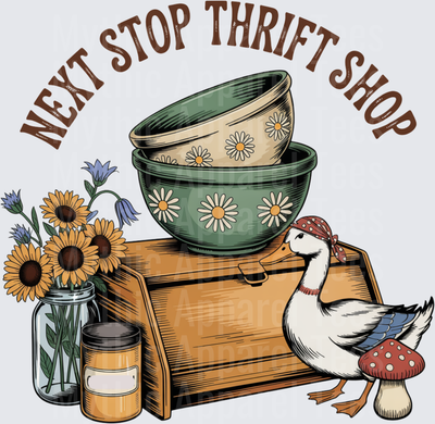 Next Stop Thrift Shop Cottage Core Duck with Daisy Bowls and Sunflowers