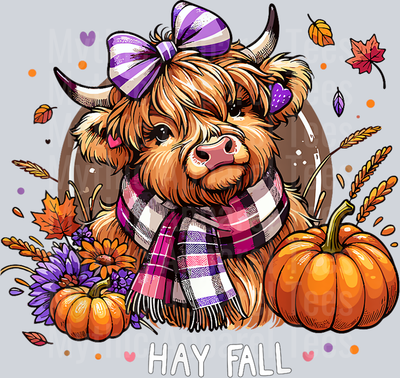 Hay Fall Highland Cow Fall Leaves Pumpkin Halloween T-Shirt