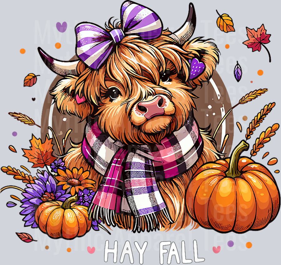 Hay Fall Highland Cow Fall Leaves Pumpkin Halloween T-Shirt