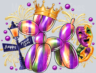 Happy Mardi gras Balloon Dog with crown