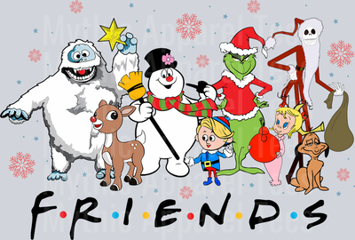F.r.i.e.n.d.s. Frosty Skellington grinch Rudolph DTF Christmas Transfers
