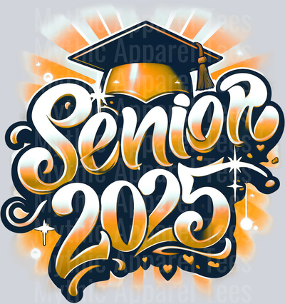 002 Airbrushed Senior 2025 Orange DTF 2025 Senior Graduation Transfers
