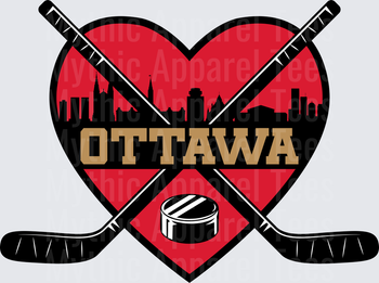 NHL Teams Ottawa Hockey Heart Crossed Sticks City Skyline Puck