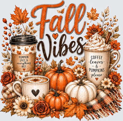 Fall Vibes Pumpkin Spice Coffee Latte Pumpkins Autumn Leaves Floral Cozy Plaid