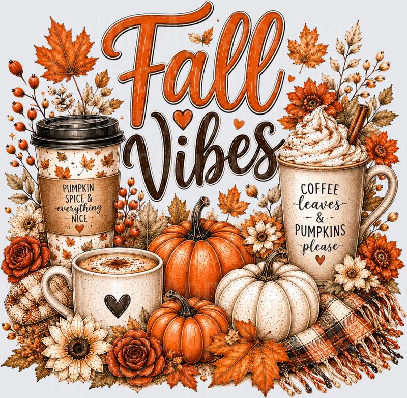 Fall Vibes Pumpkin Spice Coffee Latte Pumpkins Autumn Leaves Floral Cozy Plaid