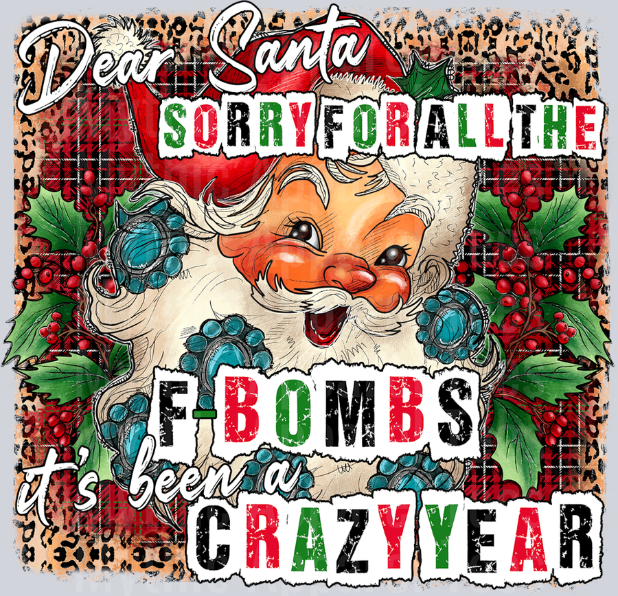 Dear Santa Sorry for all the F bombs Funny DTF Christmas Transfers