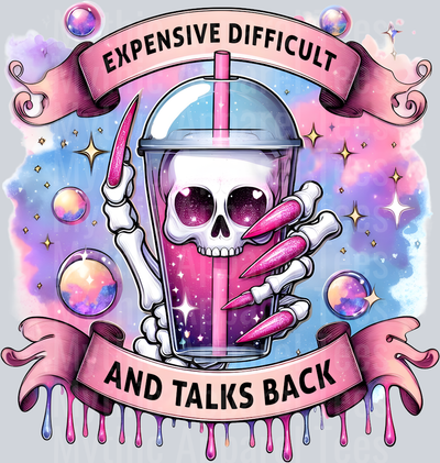 Expensive Difficult and talks back cup with skull on it DTF Skull Transfers