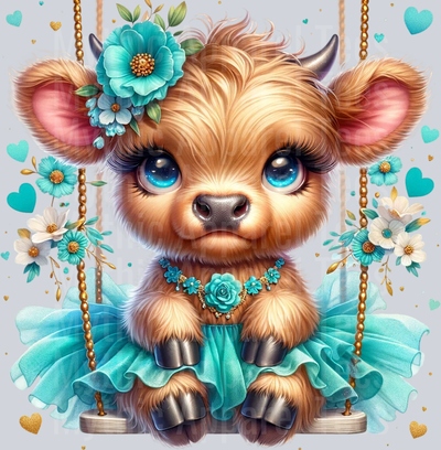 Cute Highland Cow Baby Aqua DTF Precious Highland Cow Transfers