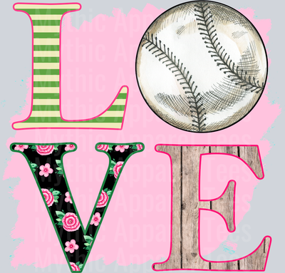 Watercolor Color Dream Ball Pink background DTF Baseball Transfers