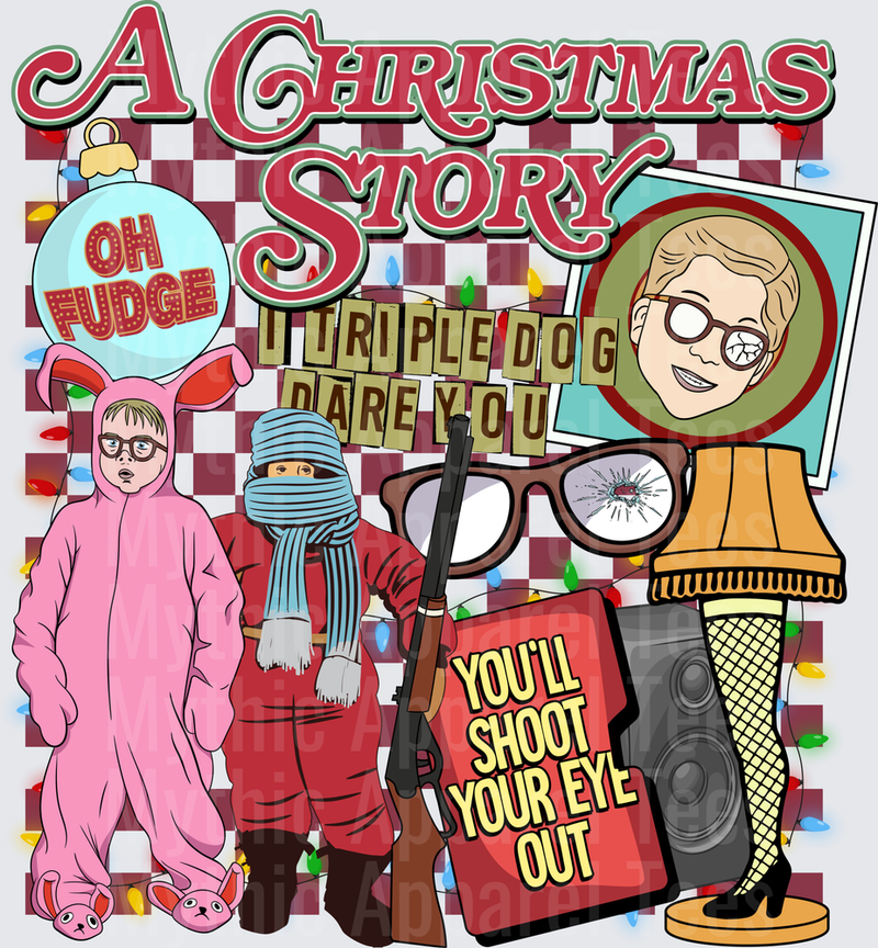 A Christmas Story Collage Ralphie Pink Bunny Suit Randy Triple Dog Dare You Leg Lamp BB Gun You'll Shoot Your Eye Out Holiday Icons