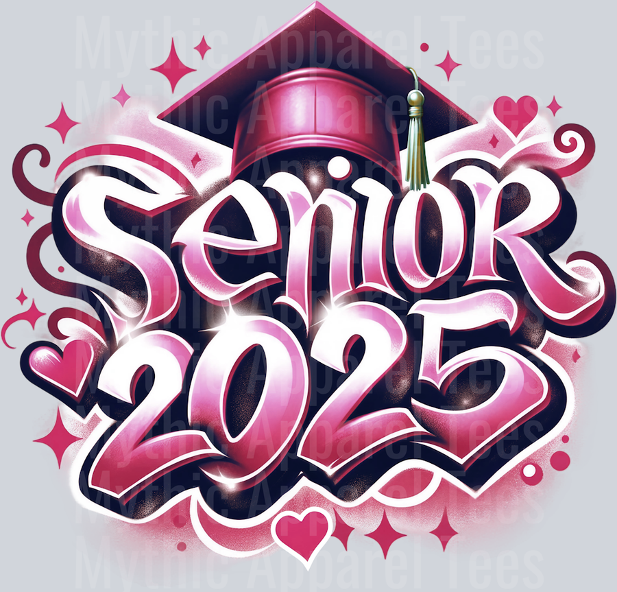 001 Airbrushed Senior 2025 MAROON DTF 2025 Senior Graduation Transfers