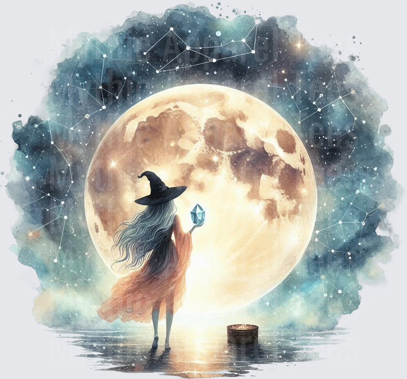 Halloween Gothic Witches Moon Ritual Crystal Watercolor Art