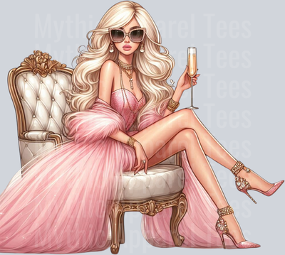 14 Glam Champagne Drinking Girl DTF Glam Transfers
