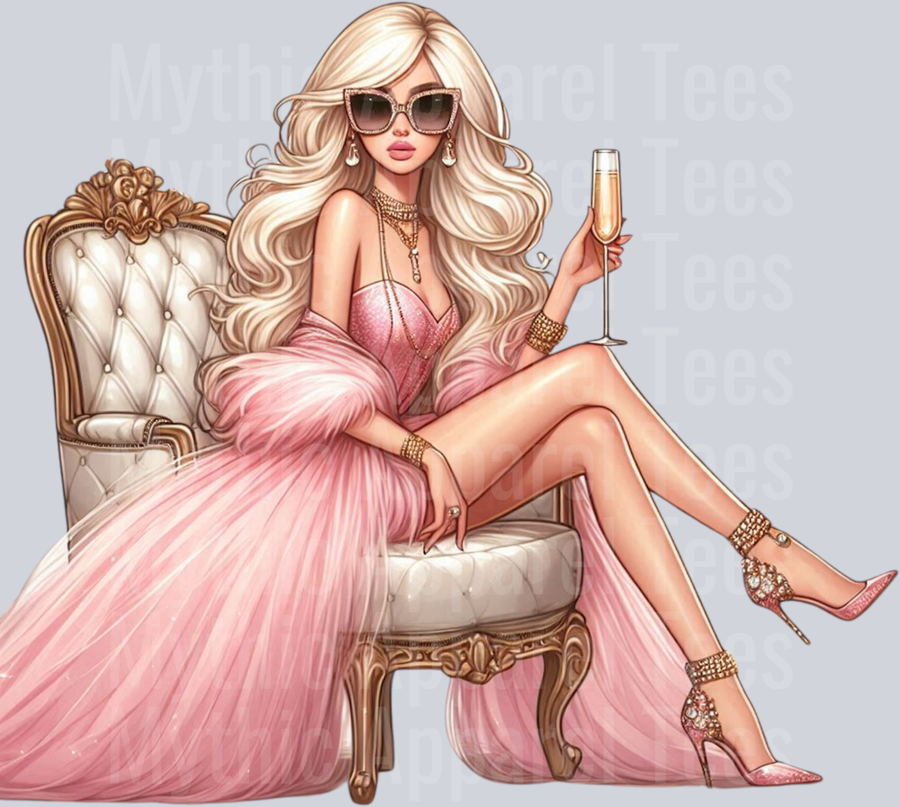 14 Glam Champagne Drinking Girl DTF Glam Transfers