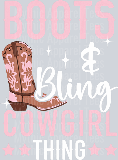 Boots and bling its a cowgirl thing pink stars DTF Western Girl Transfers