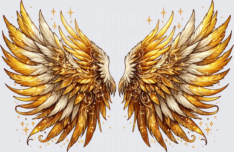 Angel Wings Gold Glitter Sparkle Feathered Spread Pair