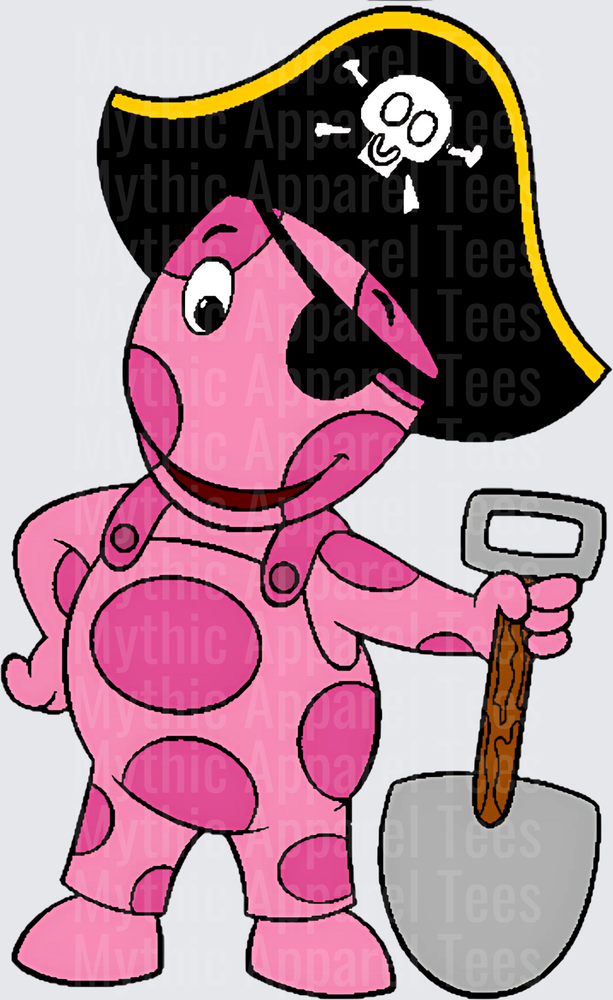 Uniqua from The Backyardigans Dressed as a Pirate Holding a Shovel