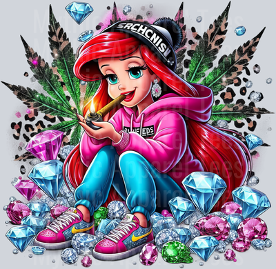 Ariel 12 Jewels Smoking Weed DTF Weed Transfers