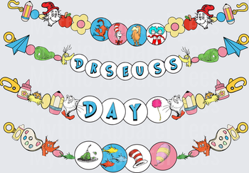 DR Seuss Day Garland Banner with Characters and Icons