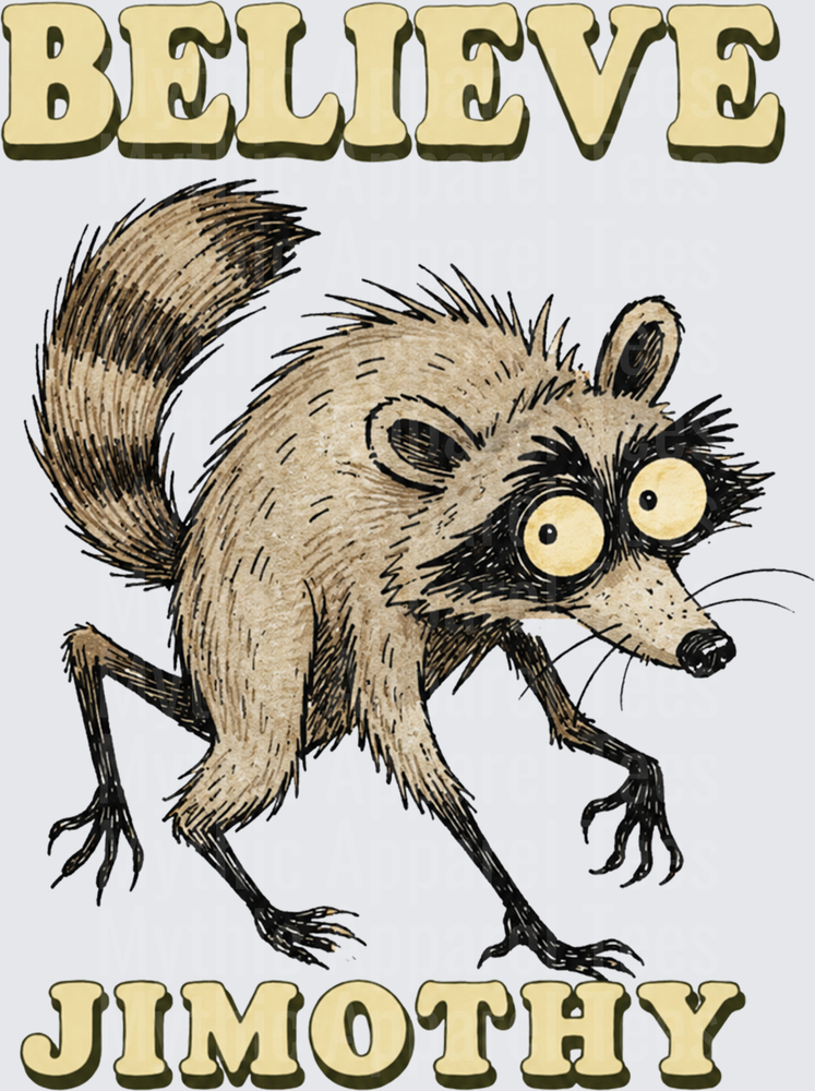 Jimothy Believe Crazy Eyed Raccoon Meme Design