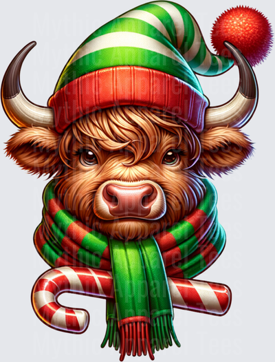 Highland Christmas Cow Elf Hat Scarf Candy Cane Holiday