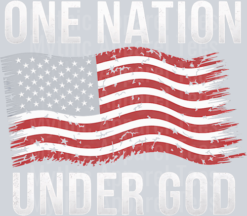 One Nation Under God Flag with Colors Red White and Blue DTF Patriotic Transfers