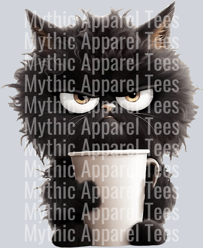 Angry cat with coffee DTF Coffee Transfers