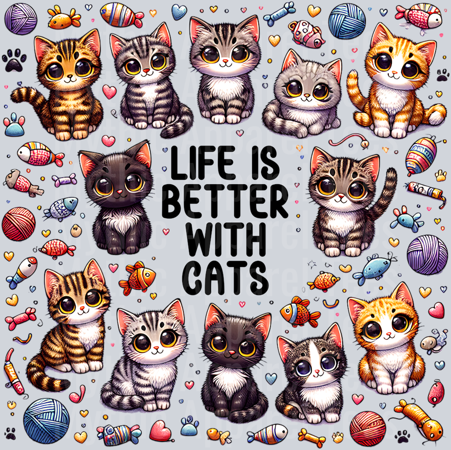 Life Is Better With Cats chibi cats DTF Cat Transfers
