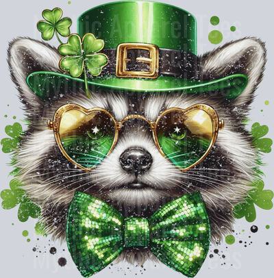 Raccoon St Patrick's Day Green Bow