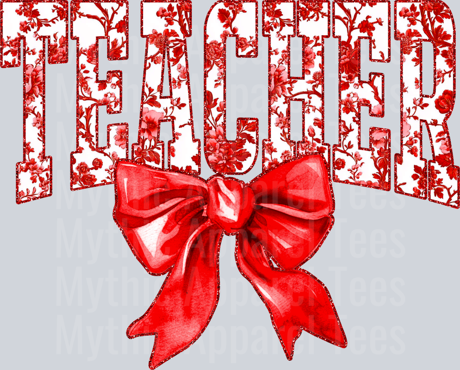 Red Toile Teacher College Font Floral Teacher Design