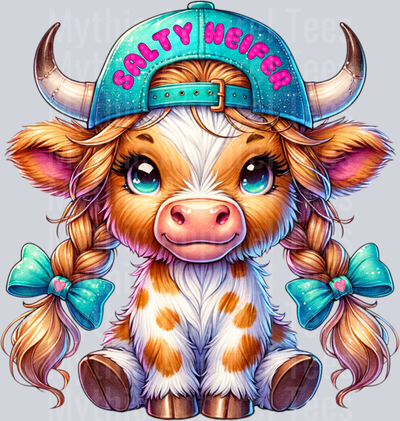 Salty Heifer Cute Braids DTF Highland Cow Transfers