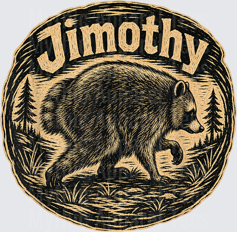 Jimothy Rustic Black Bear Woodcut Oval Badge