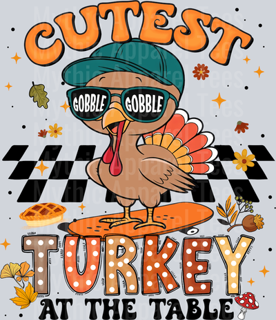 Cutest turkey at the table boy DTF Thanksgiving Transfers