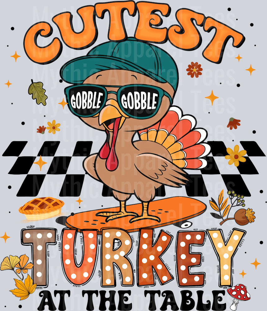 Cutest turkey at the table boy DTF Thanksgiving Transfers