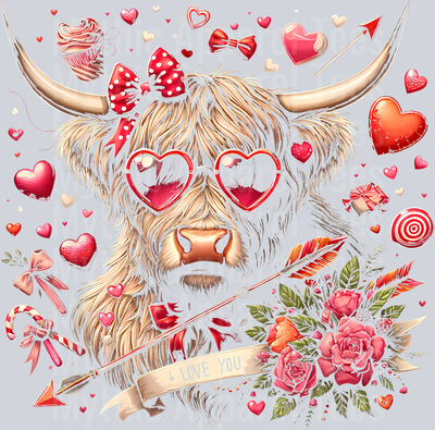 180 Highland Cow Valentine_S Day Women Girls Farmer Cow Lovers T-Shirt